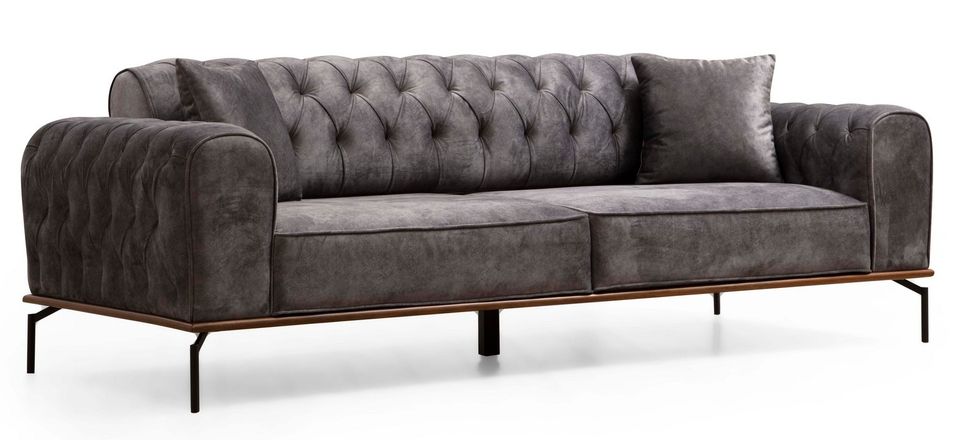 Canapé tissu doux anthracite 3 places Zircona 225 cm - Photo n°1