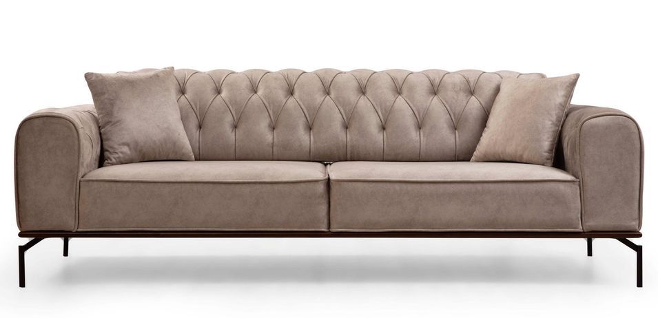 Canapé tissu doux beige 3 places Zircona 225 cm - Photo n°1