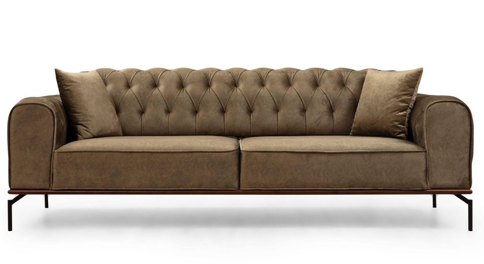 Canapé tissu doux vintage 3 places Zircona 225 cm - Photo n°1