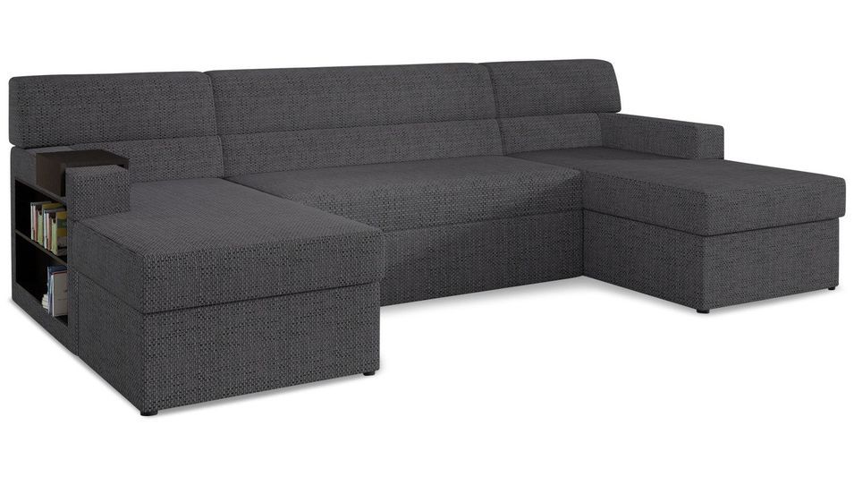 Canapé U convertible avec espace rangement gauche tissu gris Vira - Photo n°1