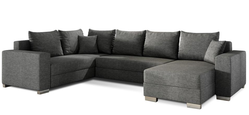 Canapé U convertible tissu gris foncé coffre de rangement à droite Marry 321 cm - Photo n°1