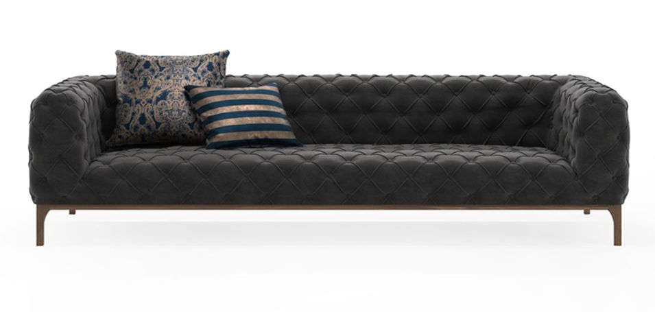 Canapé velours capitonné gris foncé Modani - Photo n°1