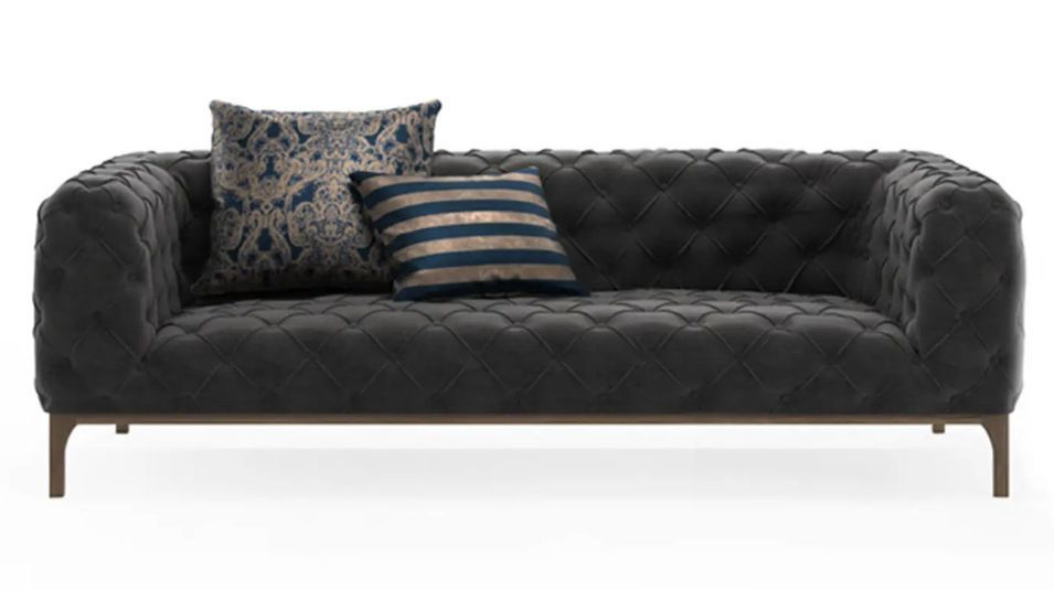 Canapé velours capitonné gris foncé Modani - Photo n°1