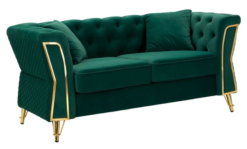 Canapé vert velours matelassé élégant design Emy - Photo n°1