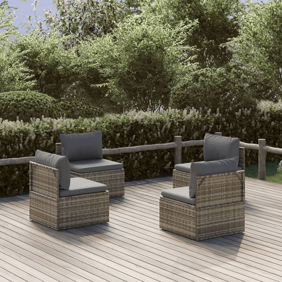 Canapés centraux de jardin 4 pcs Gris 57x57x56 cm Poly rotin - Photo n°1