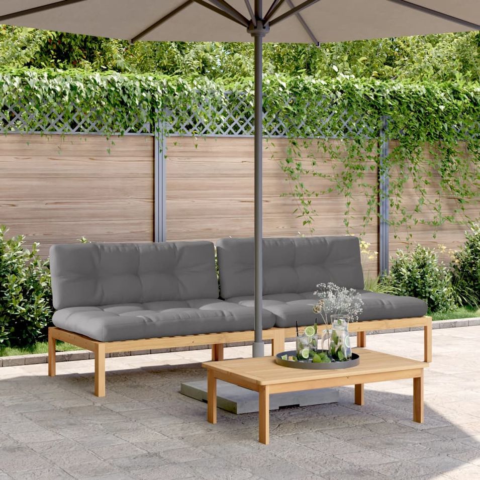 Canapés centraux palette de jardin 2pcs et coussins bois acacia - Photo n°1