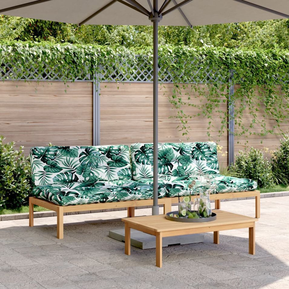 Canapés centraux palette de jardin 2pcs et coussins bois acacia - Photo n°1