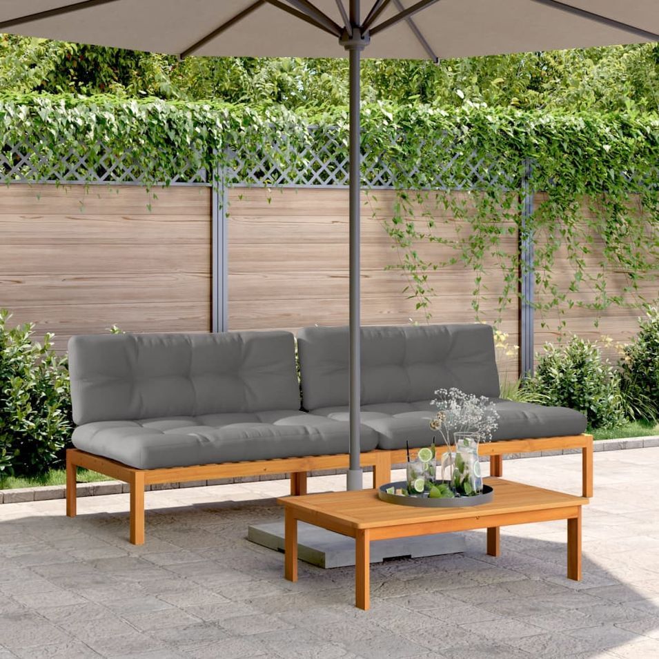 Canapés centraux palette de jardin et coussins 2pcs bois acacia - Photo n°1
