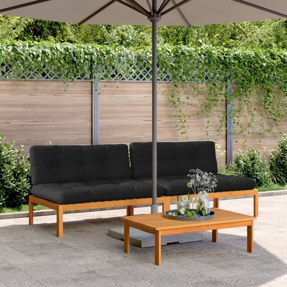 Canapés centraux palette de jardin et coussins 2pcs bois acacia - Photo n°1
