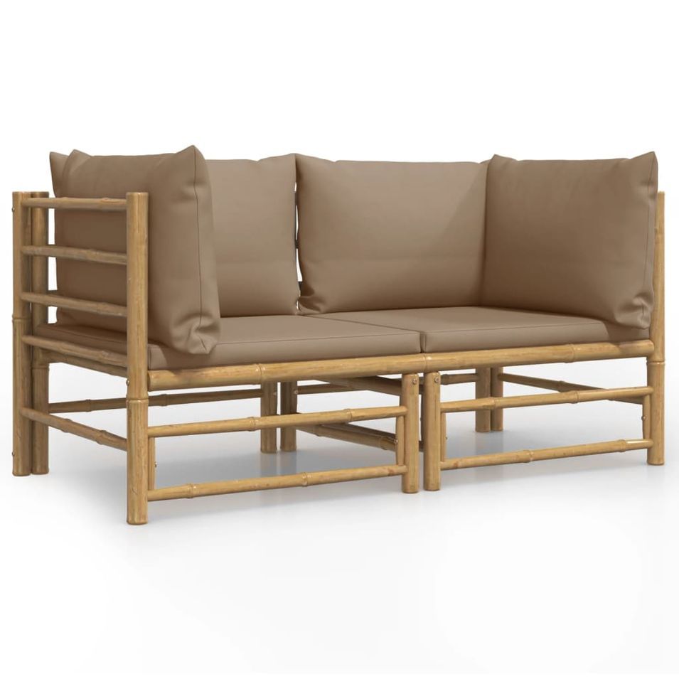 Canapés d'angle de jardin avec coussins taupe 2 pcs bambou - Photo n°1
