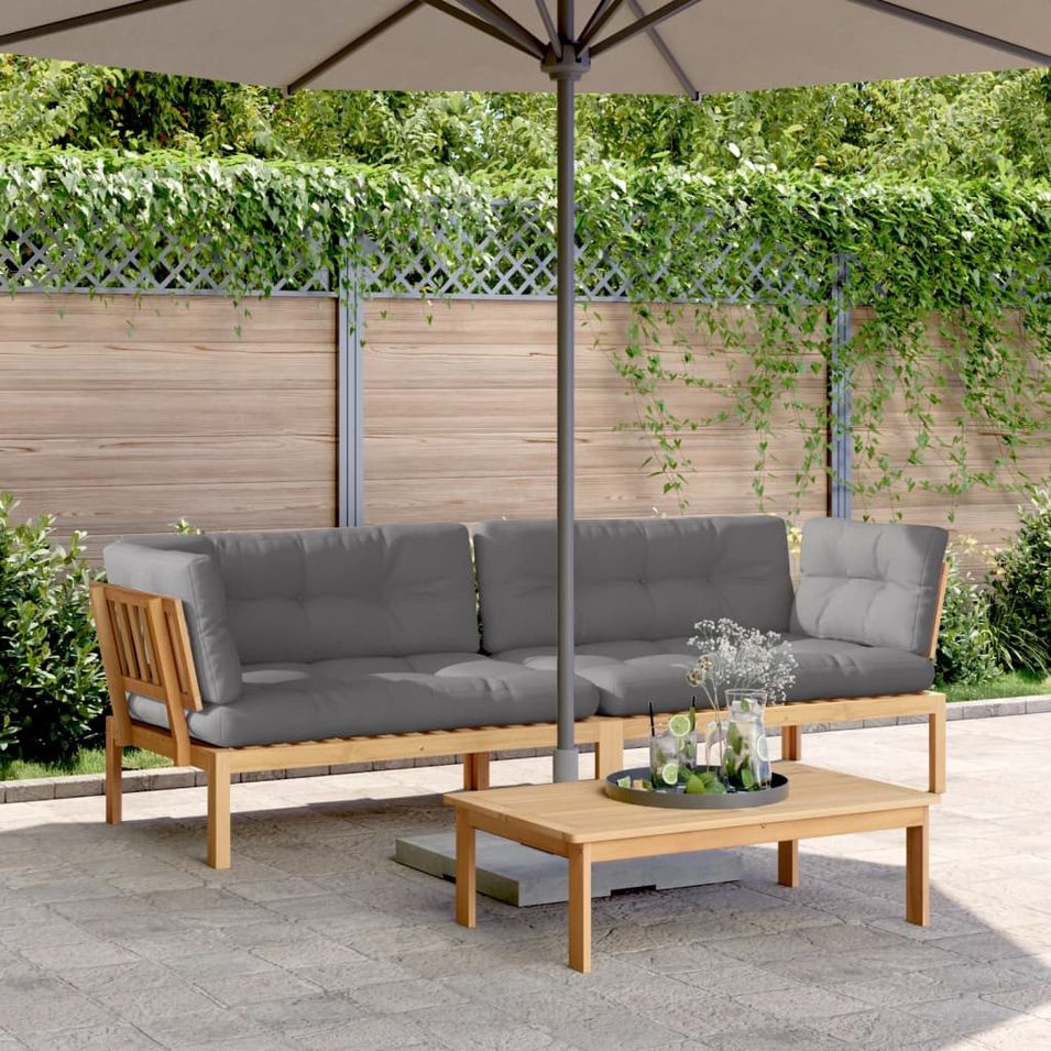 Canapés d'angle palette de jardin 2 pcs et coussins bois acacia - Photo n°1