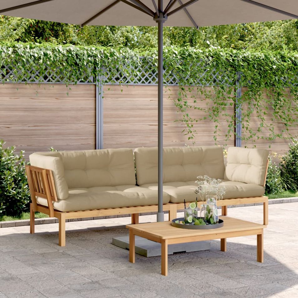 Canapés d'angle palette de jardin 2 pcs et coussins bois acacia - Photo n°1