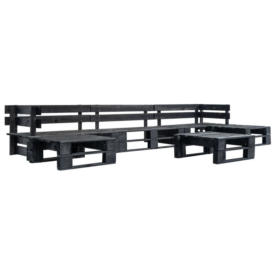 Canapés de jardin palette 6 pcs Noir Bois 2 - Photo n°1