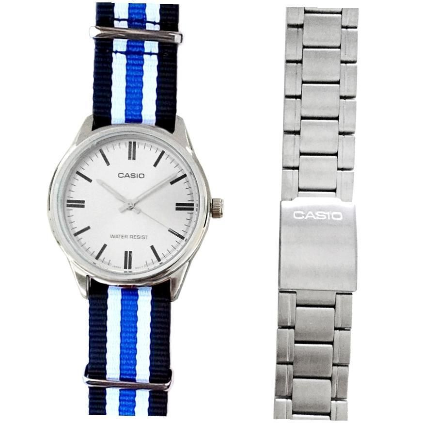 Casio Special Mtp-v005d-7 Set Nato Strap (blue.white) + S/s Bracelet 40mm Wr 30m ***original Box*** MTP-V005D-7-NATO_C - Photo n°1