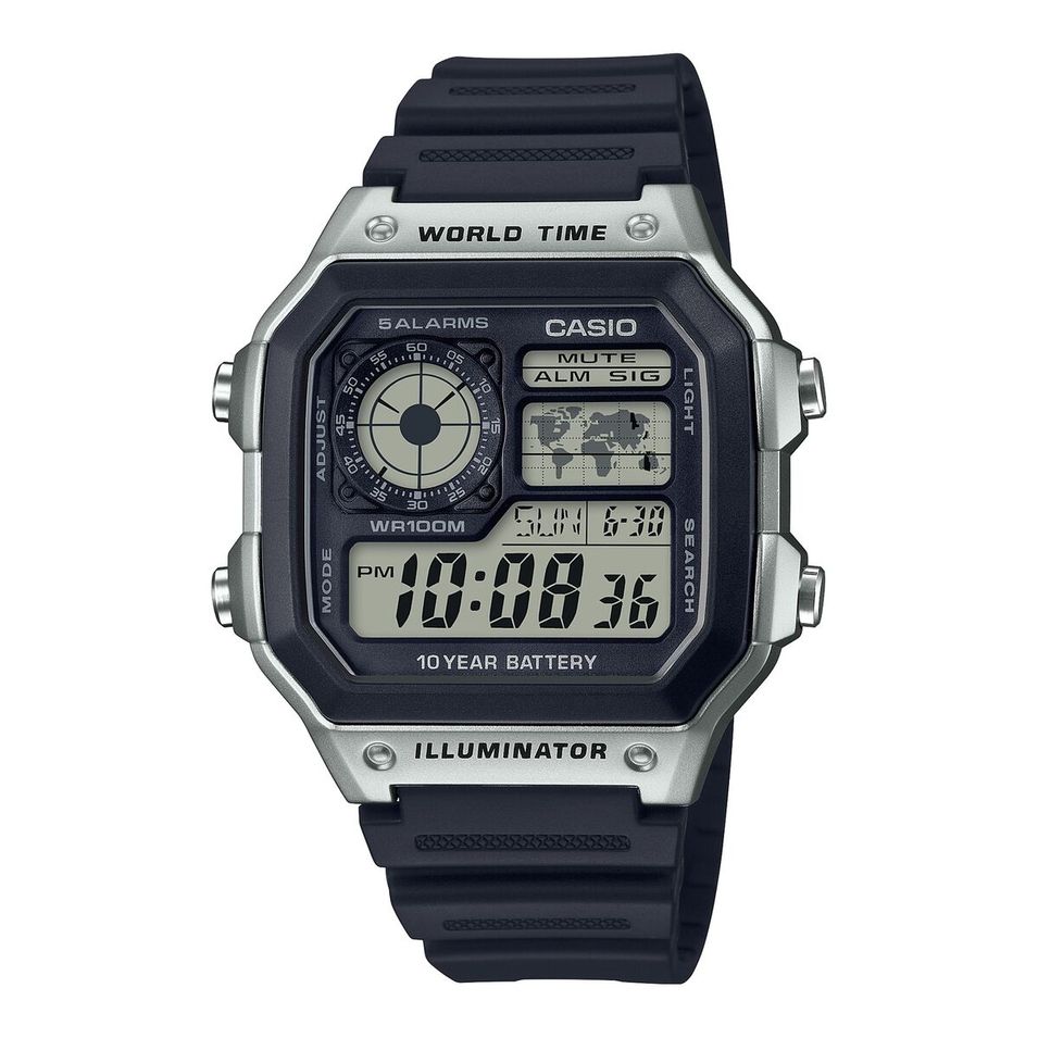 Casio Sport Casio Sport World Time Illuminator 5 Alarms - Future Classic Collection - Black Silver AE-1200WH-1CVCF - Photo n°1