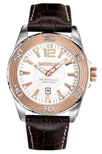 Cat Manhattan Ss Case Rose Gold Plated. Leather Strap Quartz Date 45mm Wr 10atm S6.191.35.222 - Photo n°1