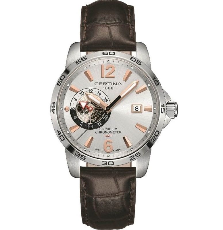Certina Ds Podium Gmt Automatic Ss Leather Silver Cosc (contrôle Officiel Suisse Des Chronomètres) C034.455.16.037.01 - Photo n°1