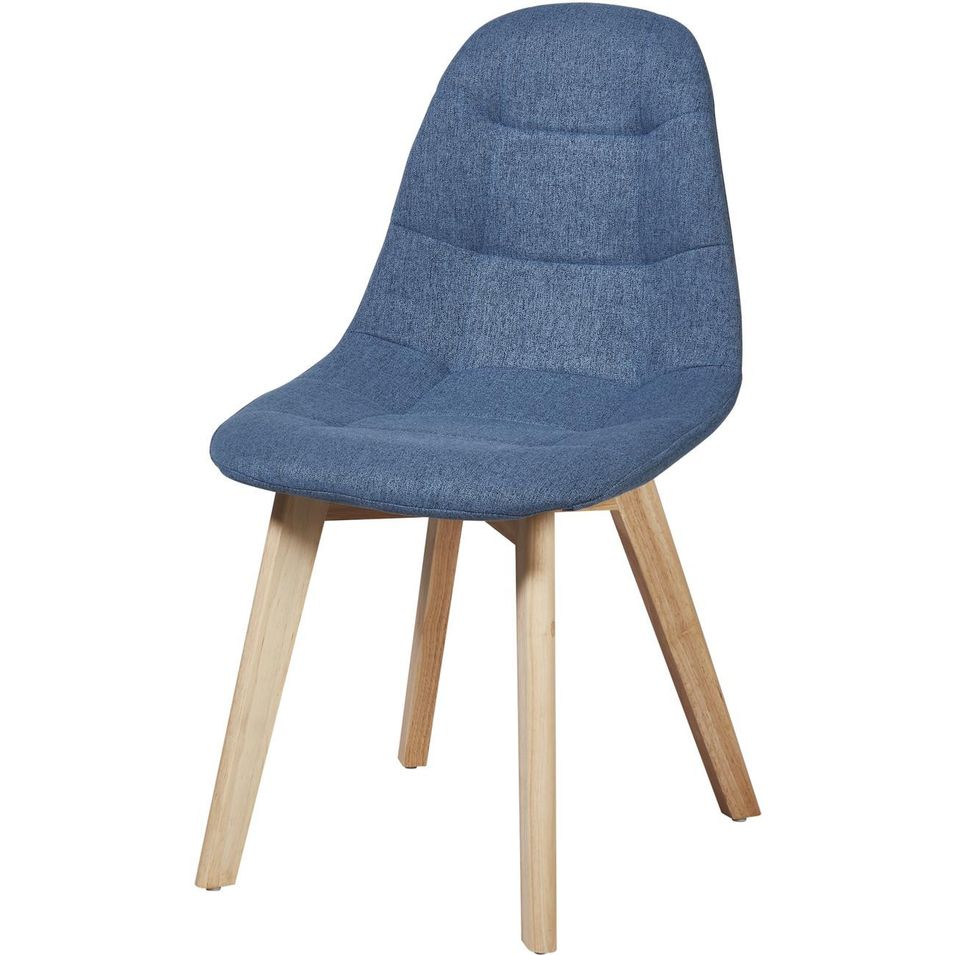 Chaise scandinave tissu bleu canard capitonné et bois naturel Kiba - Lot de 4 - Photo n°1