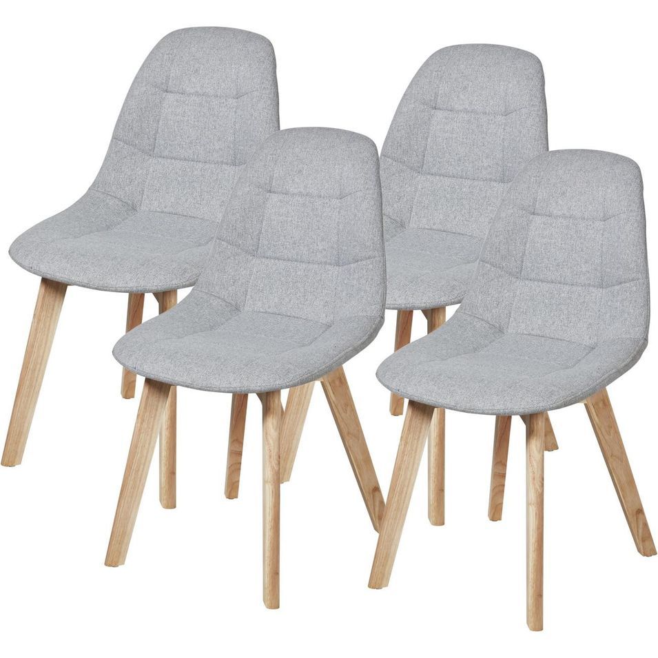 Chaise scandinave tissu gris clair capitonné et bois naturel Kiba - Lot de 4 - Photo n°1