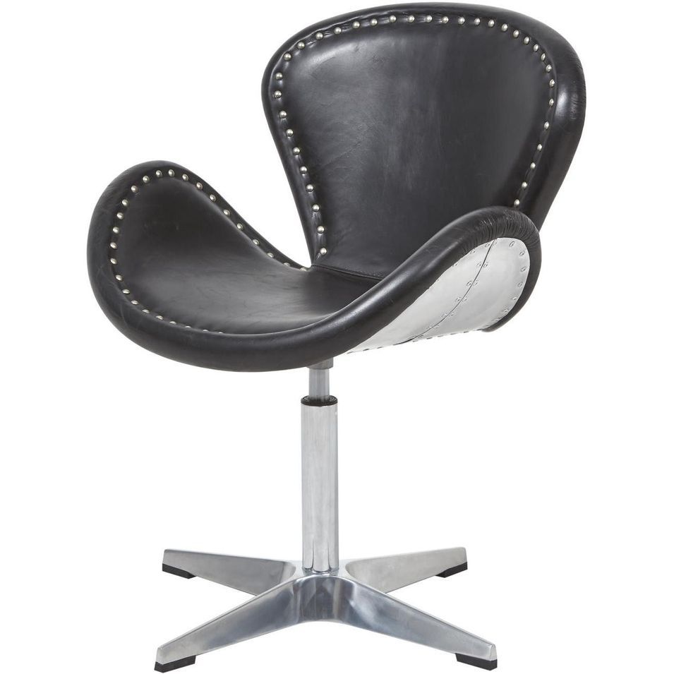 Fauteuil aviateur cuir noir vintage et métal brossé - Photo n°1