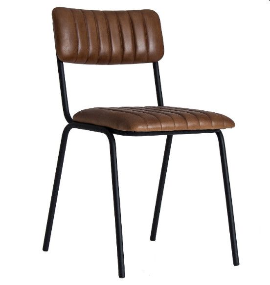 Chaise à manger cuir marron et métal noir Manou - Photo n°1