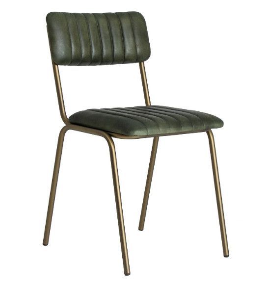 Chaise à manger cuir vert et métal doré Manou - Photo n°1