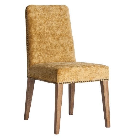 Chaise à manger velours ocre et pieds pin massif clair Aria - Lot de 2 - Photo n°1