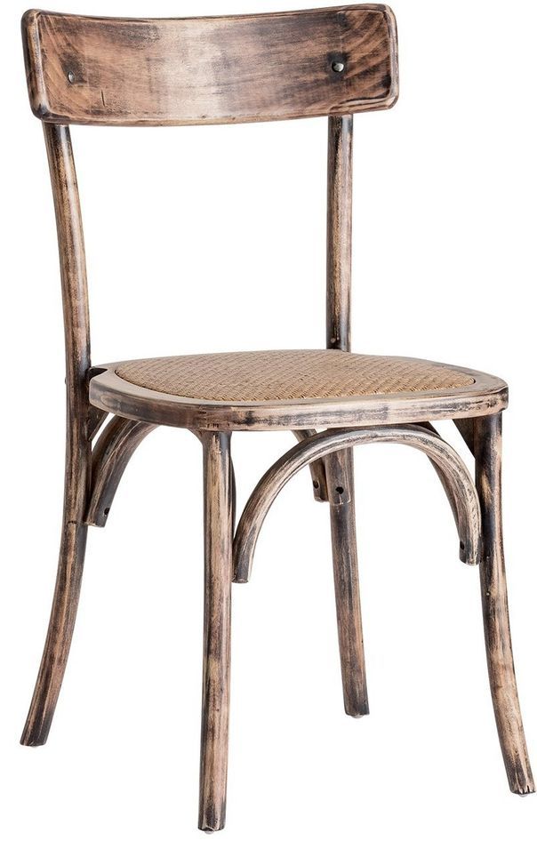 Chaise à manger vintage bouleau massif foncé et rotin Vastie - Photo n°1