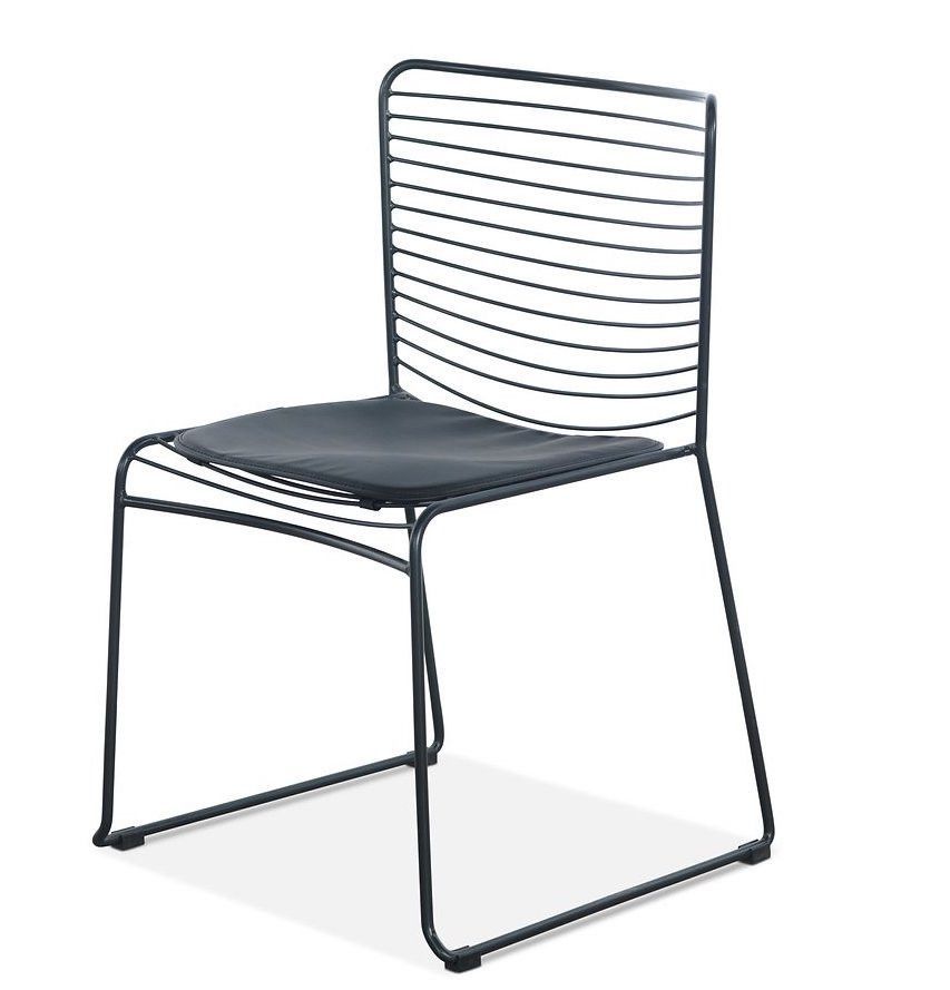 Chaise acier noir et assise avec un coussin en cuir noir Indy - Photo n°1