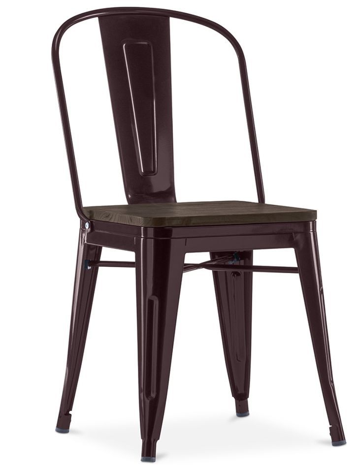 Chaise acier vintage vieilli et assise en bois massif marron Reko - Photo n°1