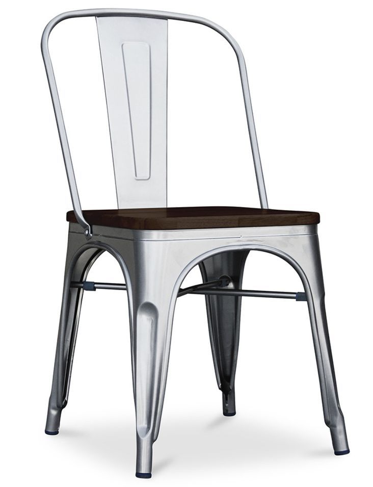 Chaise acier vintage vieilli et assise en bois massif marron Reko - Photo n°1
