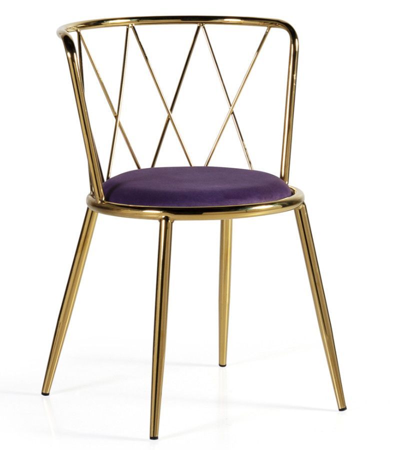 Chaise art déco Haut en velours violet et acier doré Westa - Photo n°1