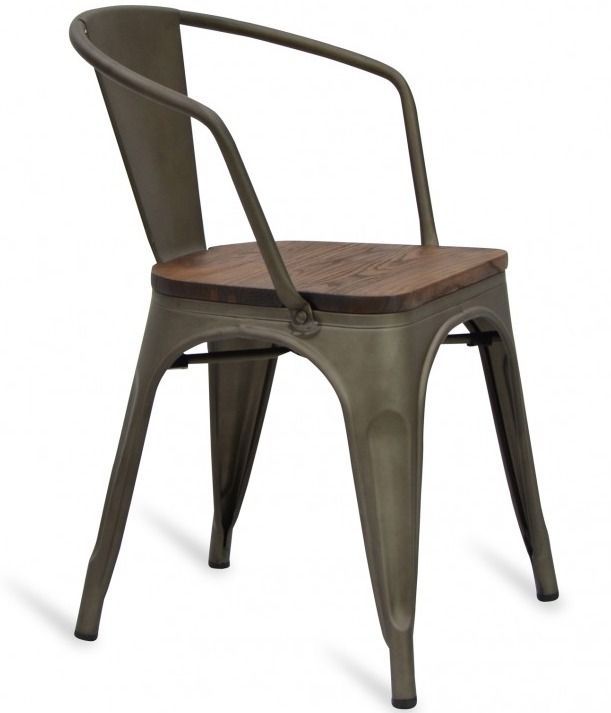 Chaise avec accoudoirs industrielle acier et bois massif Woody - Photo n°1