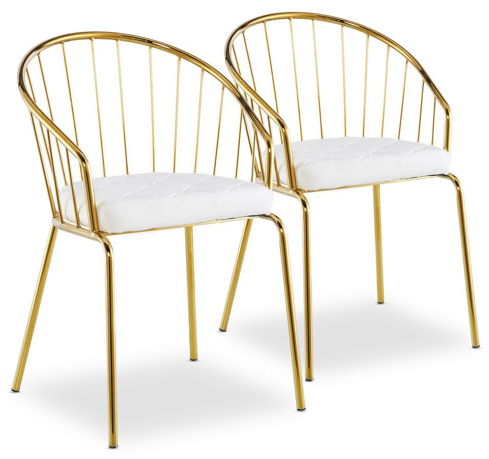 Chaise avec accoudoirs métal doré et assise simili blanc Vintel - Lot de 2 - Photo n°1