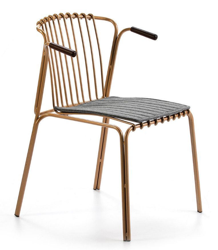 Chaise avec accoudoirs métal doré et coussin tissu gris Clo - Photo n°1