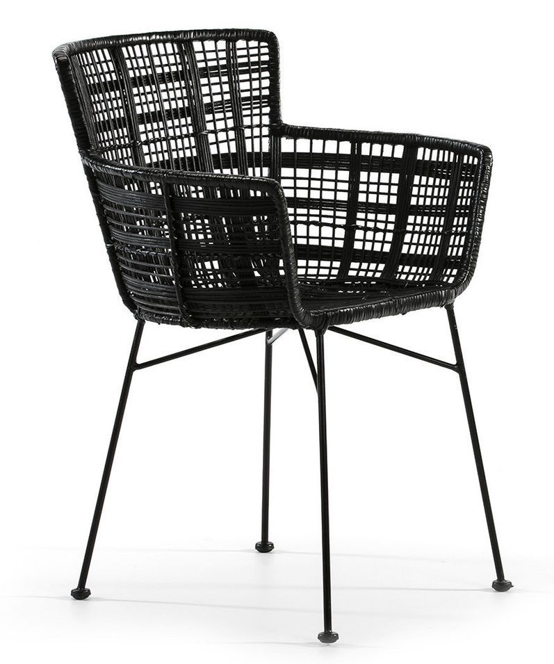 Chaise avec accoudoirs osier et pieds métal noir Mim's - Photo n°1