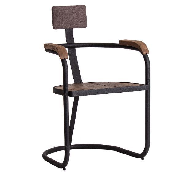 Chaise avec accoudoirs pin massif recyclé foncé et métal noir Coben - Photo n°1