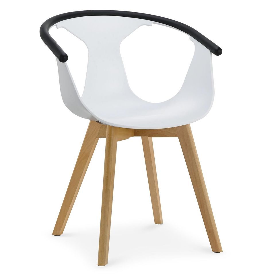 Chaise avec accoudoirs polypropylène blanc et pieds bois beige Massin - Lot de 2 - Photo n°1