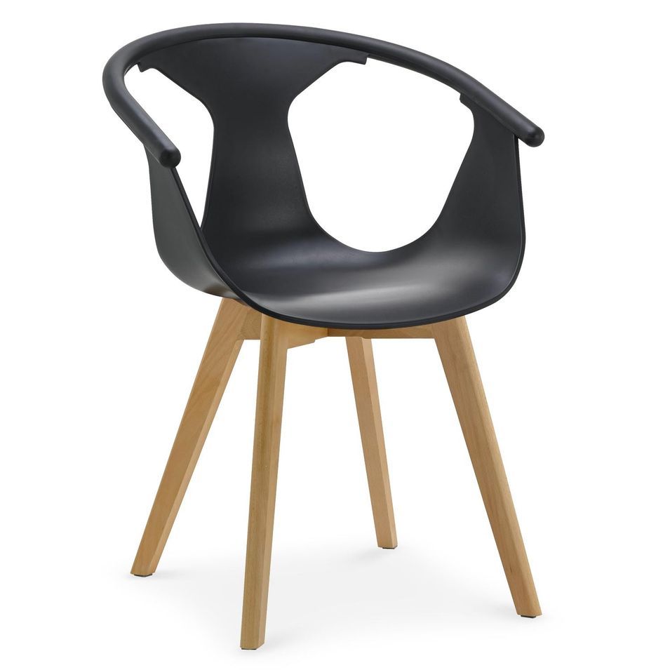Chaise avec accoudoirs polypropylène noir et pieds bois beige Massin - Lot de 2 - Photo n°1