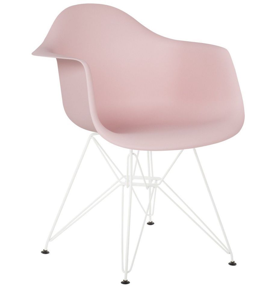 Chaise avec accoudoirs polypropylène rose pastel mate et pieds acier blanc Croizy - Photo n°1