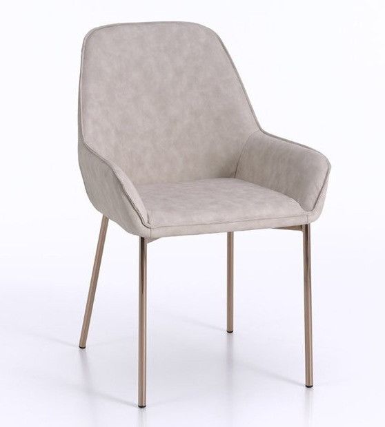 Chaise avec accoudoirs simili cuir beige et pieds métal cuivré Omery - Lot de 4 - Photo n°1