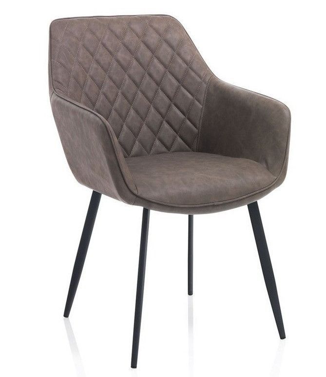 Chaise avec accoudoirs simili cuir marron et pieds métal noir Eoka - Lot de 2 - Photo n°1