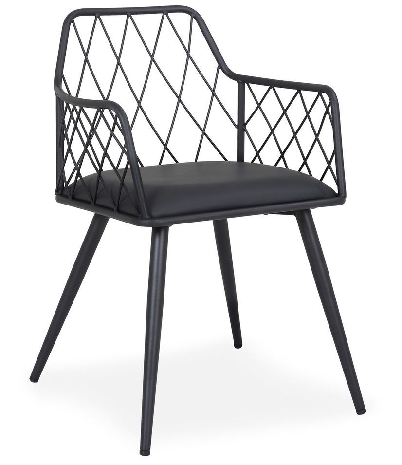 Chaise avec accoudoirs similicuir noir et pieds métal Stefa - Photo n°1