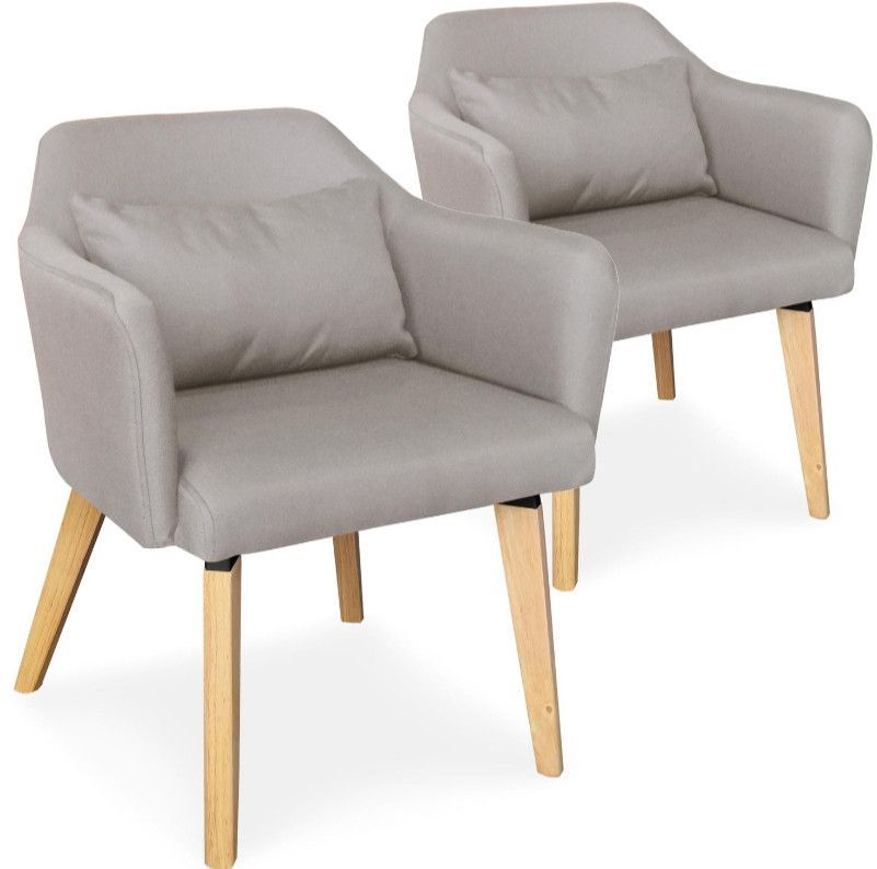 Chaise avec accoudoirs tissu beige et pieds bois clair Biggie - Lot de 2 - Photo n°1