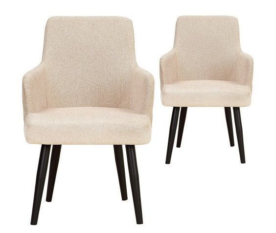 Chaise avec accoudoirs tissu beige et pieds métal noir Jaya - Lot de 2 - Photo n°1