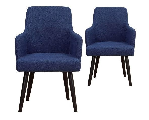 Chaise avec accoudoirs tissu bleu et pieds métal noir Jaya - Lot de 2 - Photo n°1