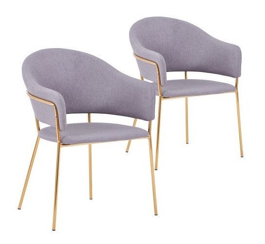 Chaise avec accoudoirs tissu gris et pieds métal doré Tommy - Lot de 2 - Photo n°1