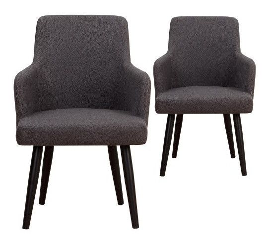 Chaise avec accoudoirs tissu gris foncé et pieds métal noir Jaya - Lot de 2 2 - Photo n°1