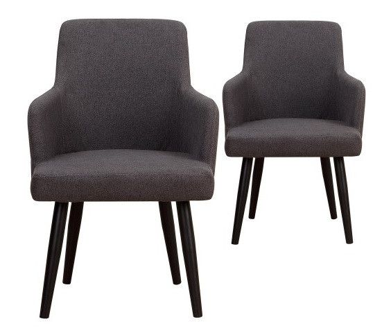 Chaise avec accoudoirs tissu gris foncé et pieds métal noir Jaya - Lot de 2 - Photo n°1