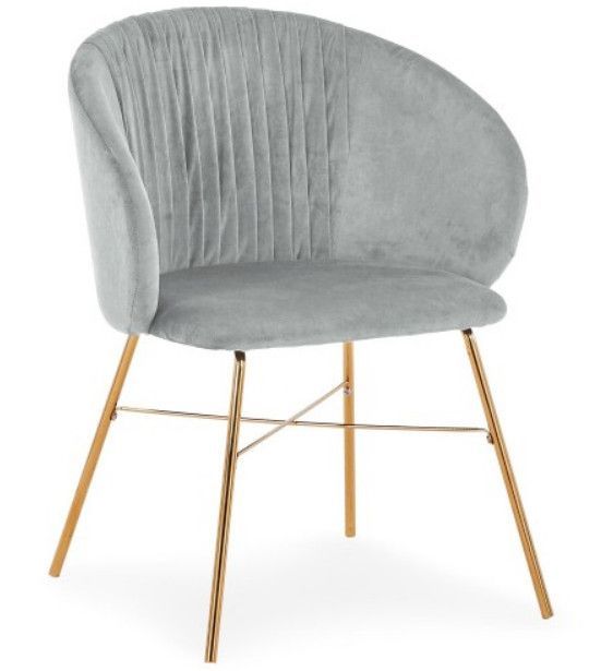 Chaise avec accoudoirs velours argent et pieds métal doré Drag - Photo n°1
